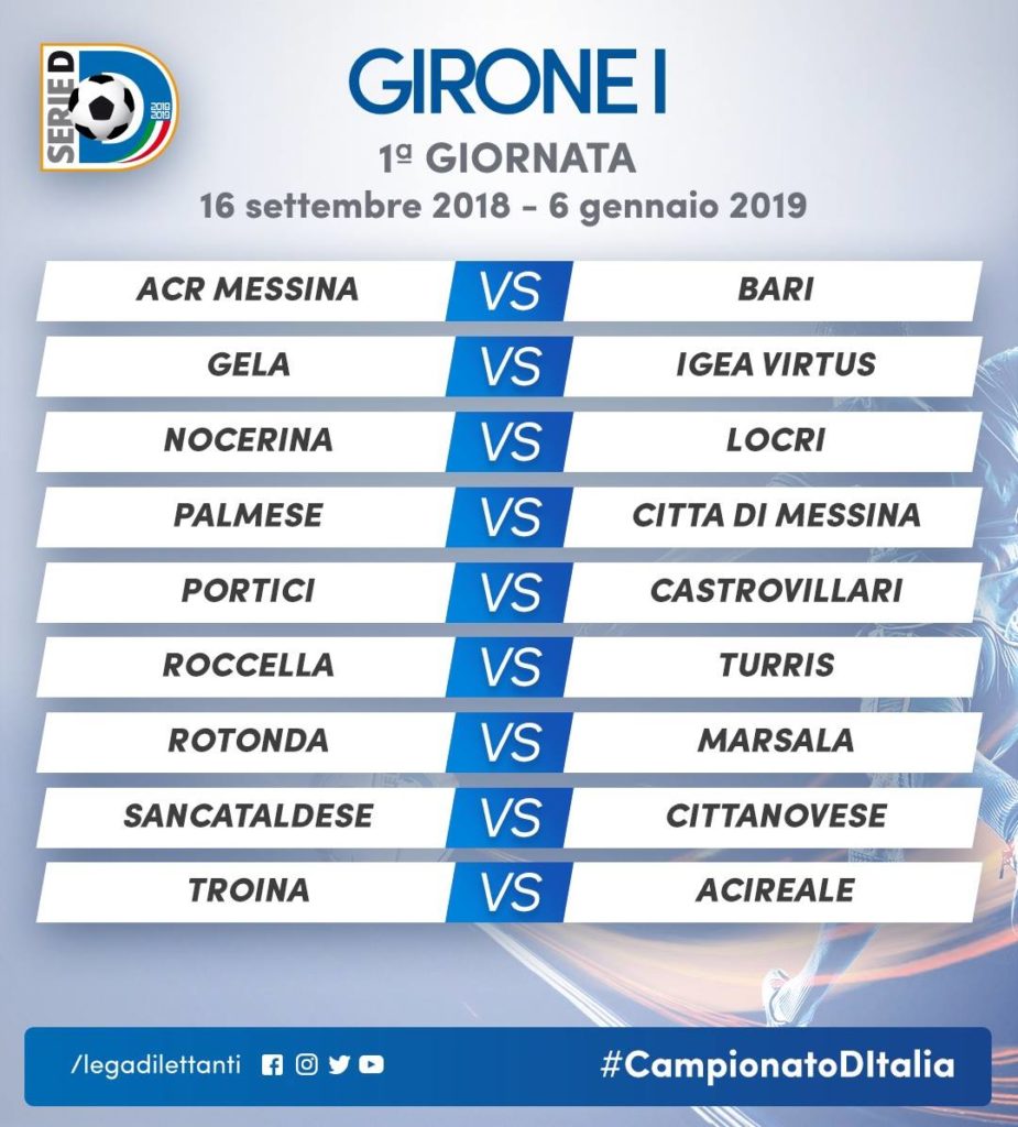 1 giornata campionato serie D Girone I 2018-2019 Messina Bari