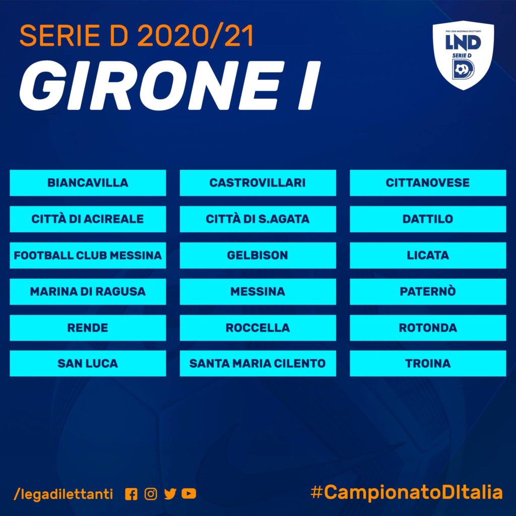 Elenco squadre Girone I Serie D Campionato 2019 2020 ACR Messina FC Messina
